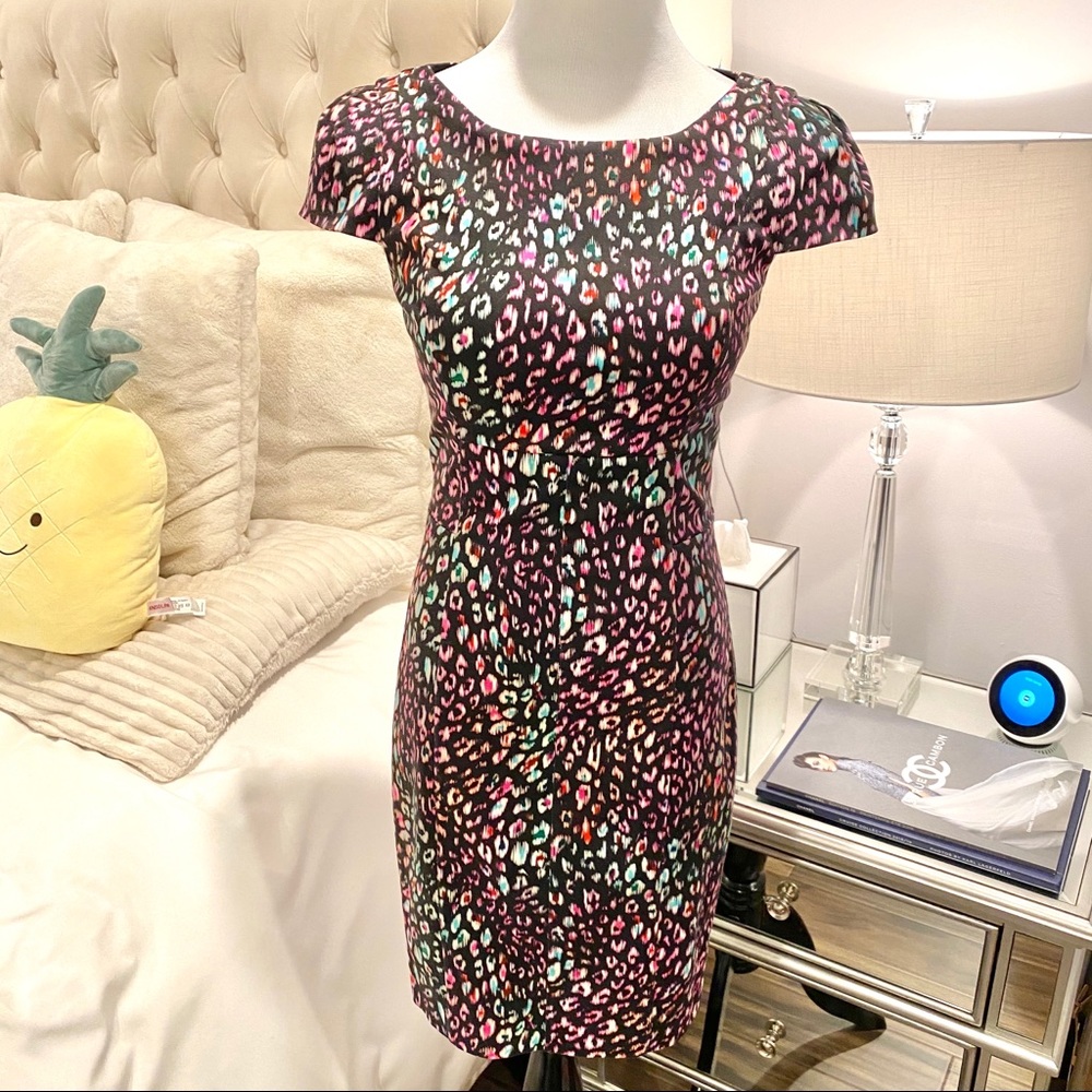 French Connection Black/Pink Leopard Sheath Dress